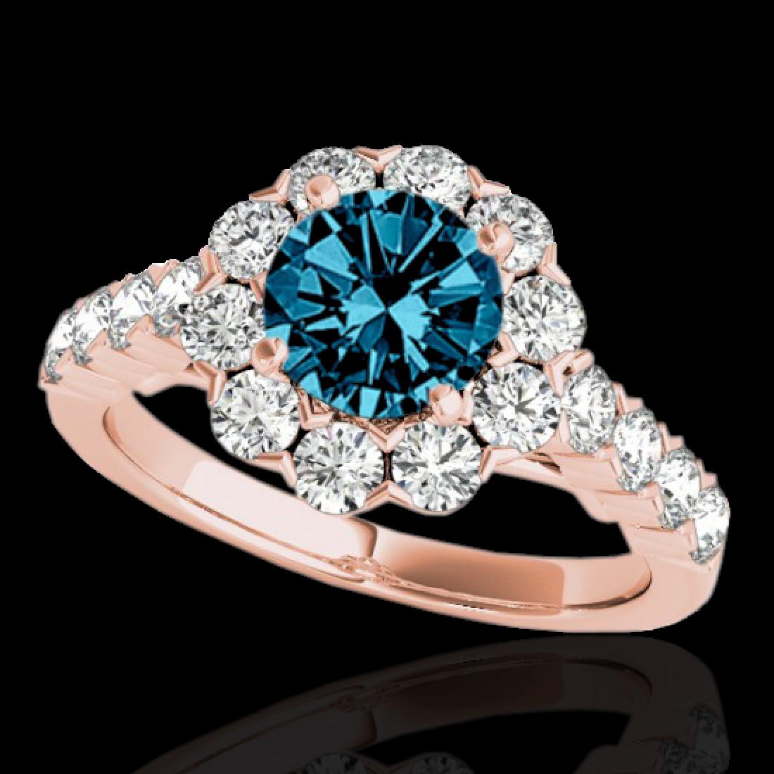 2.35 CTW SI Certified Fancy Blue Diamond Solitaire Halo: 33550 - REF-218A2V ---- 2.35 CTW SI Certified Fancy Blue Diamond Solitaire Halo Ring 10K Rose Gold ---- Luxury Designer Brand Ring Appraised at $14,400 Certificate Number US33550 10k Rose gold, Ring S