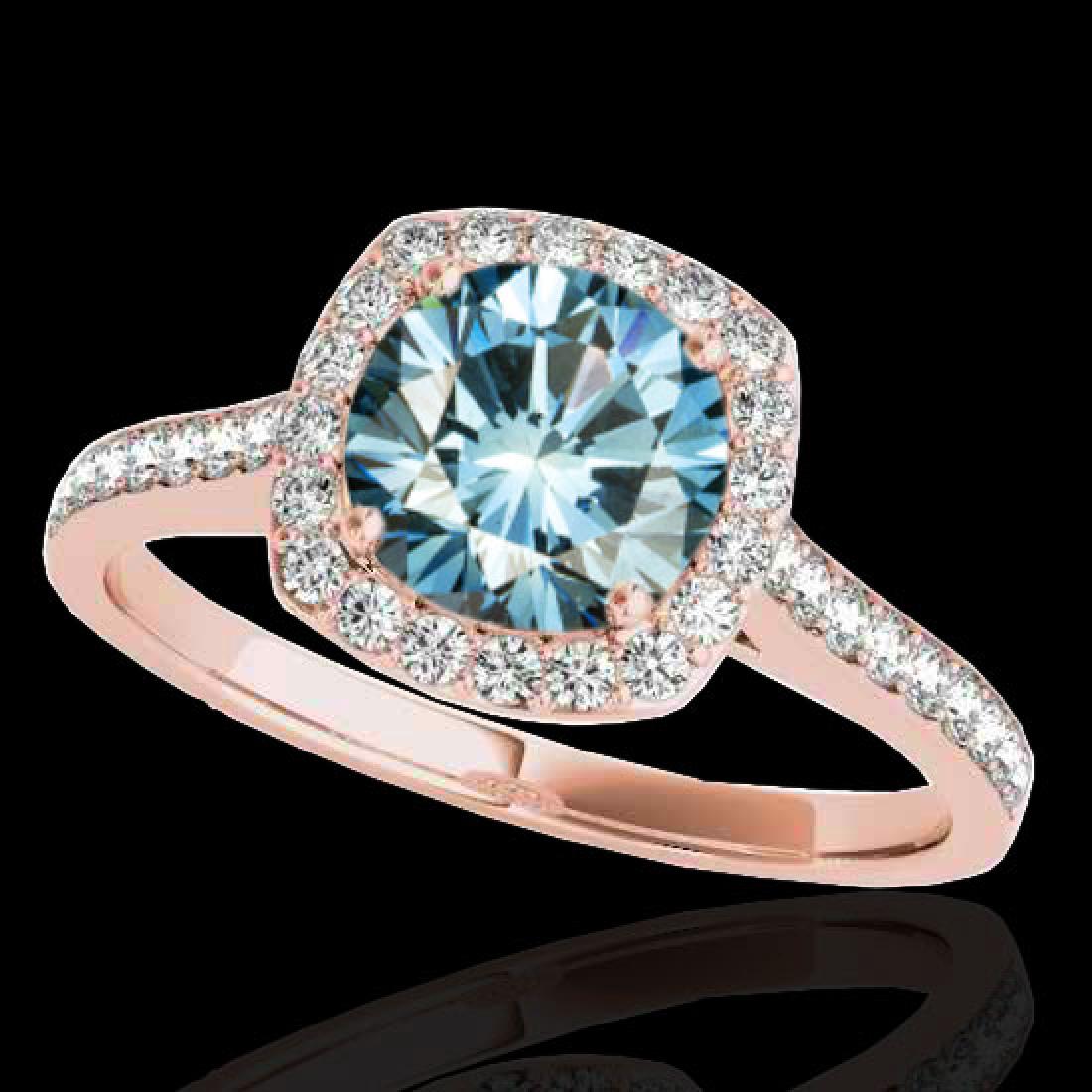 1.65 CTW SI Certified Fancy Blue Diamond Solitaire Halo: 34199 - REF-209H3M ---- 1.65 CTW SI Certified Fancy Blue Diamond Solitaire Halo Ring 10K Rose Gold ---- Luxury Designer Brand Ring Appraised at $13,800 Certificate Number US34199 10k Rose gold, Ring S