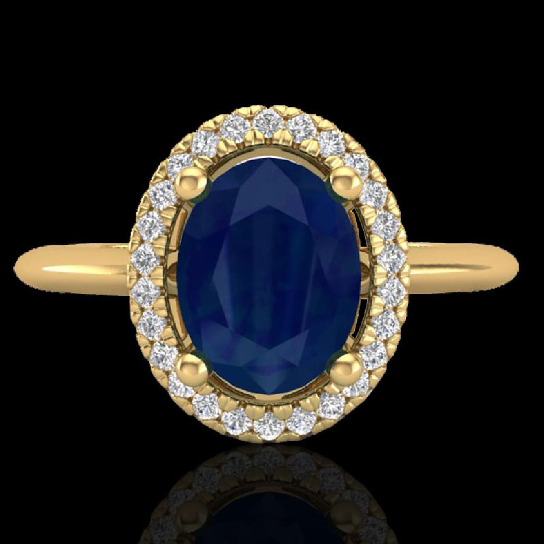 2 CTW Sapphire & Micro Pave VS/SI Diamond Ring: 21021 - REF-56M9F ---- 2 CTW Sapphire & Micro Pave VS/SI Diamond Ring Solitaire Halo 18K Yellow Gold ---- Luxury Designer Brand Ring Appraised at $3,750 Certificate Number US21021 18k Yellow gold, Rin
