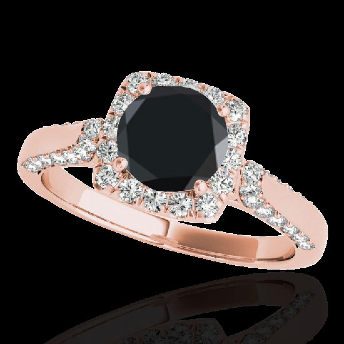 1.70 CTW Certified VS Black Diamond Solitaire Halo Ring: 33377 - REF-79X3R ---- 1.70 CTW Certified VS Black Diamond Solitaire Halo Ring 10K Rose Gold ---- Luxury Designer Brand Ring Appraised at $4,800 Certificate Number US33377 10k Rose gold, Ring Size is 