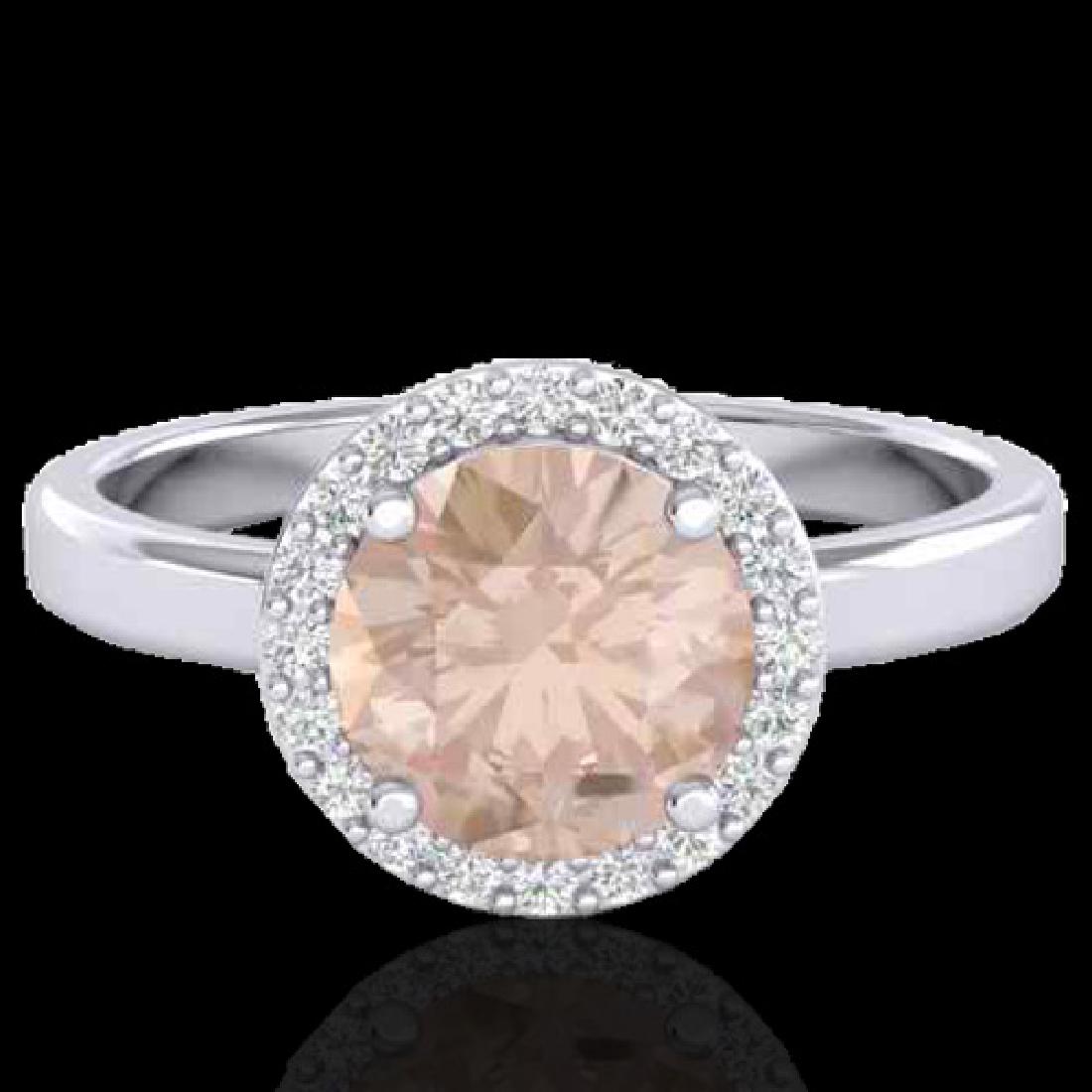 1.50 CTW Morganite & Halo VS/SI Diamond Micro Ring: 21634 - REF-60A5V ---- 1.50 CTW Morganite & Halo VS/SI Diamond Micro Ring Solitaire 18K White Gold ---- Luxury Designer Brand Ring Appraised at $4,000 Certificate Number US21634 18k White gold, Ring S