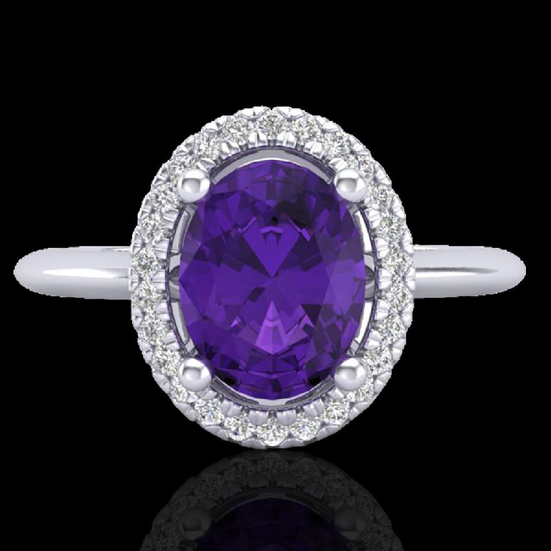 1.75 CTW Amethyst & Micro VS/SI Diamond Ring Solitaire: 20998 - REF-43N6A ---- 1.75 CTW Amethyst & Micro VS/SI Diamond Ring Solitaire Halo 18K White Gold ---- Luxury Designer Brand Ring Appraised at $2,900 Certificate Number US20998 18k White gold, Ring Si