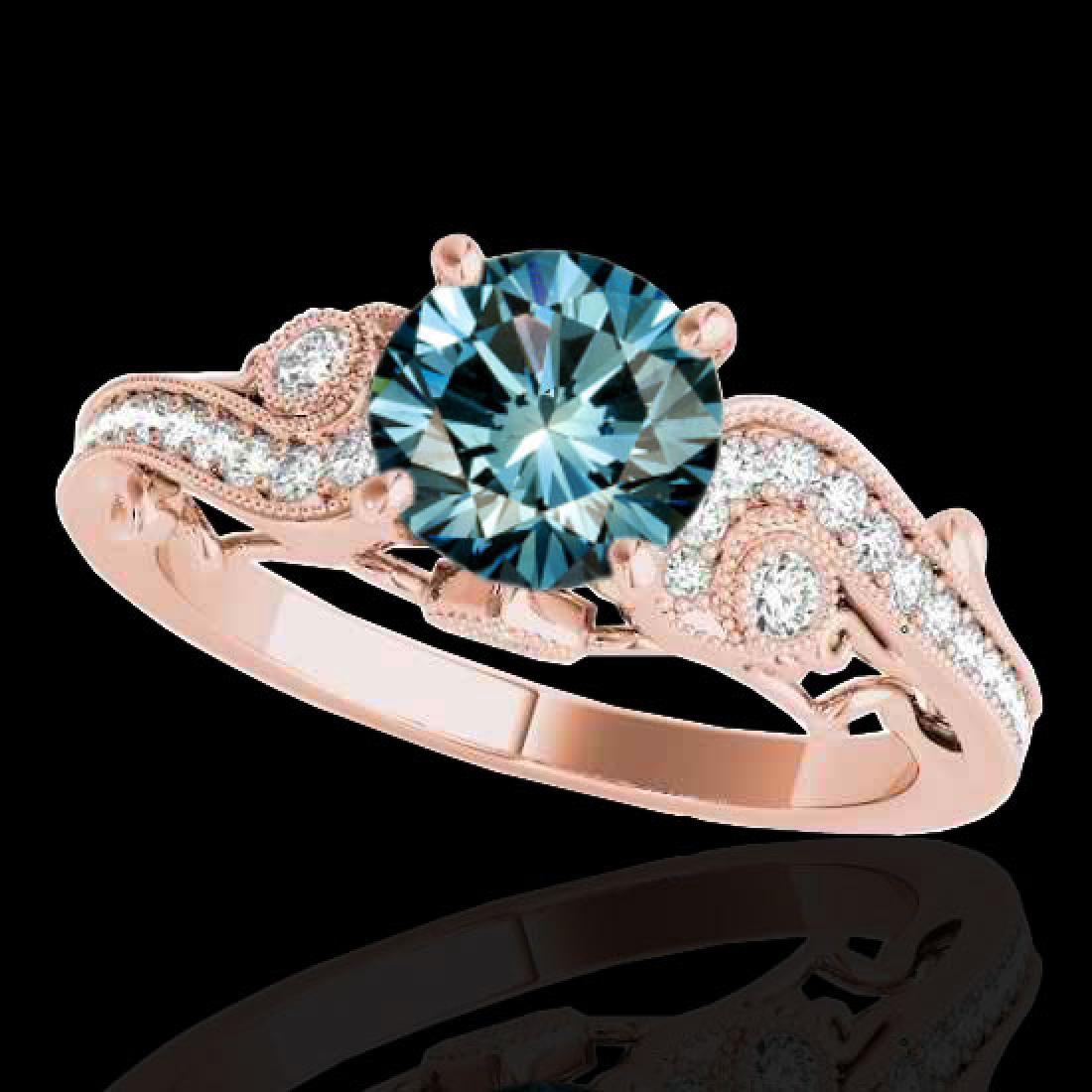 1.5 CTW Si Certified Fancy Blue Diamond Solitaire: REF-200Y2K - 901895 ---- 1.5 CTW Si Certified Fancy Blue Diamond Solitaire Antique Ring 10K Rose Gold ---- Luxury Designer Brand Ring Appraised at $12,100 Certificate Number US34807 10k Rose gold, Rin