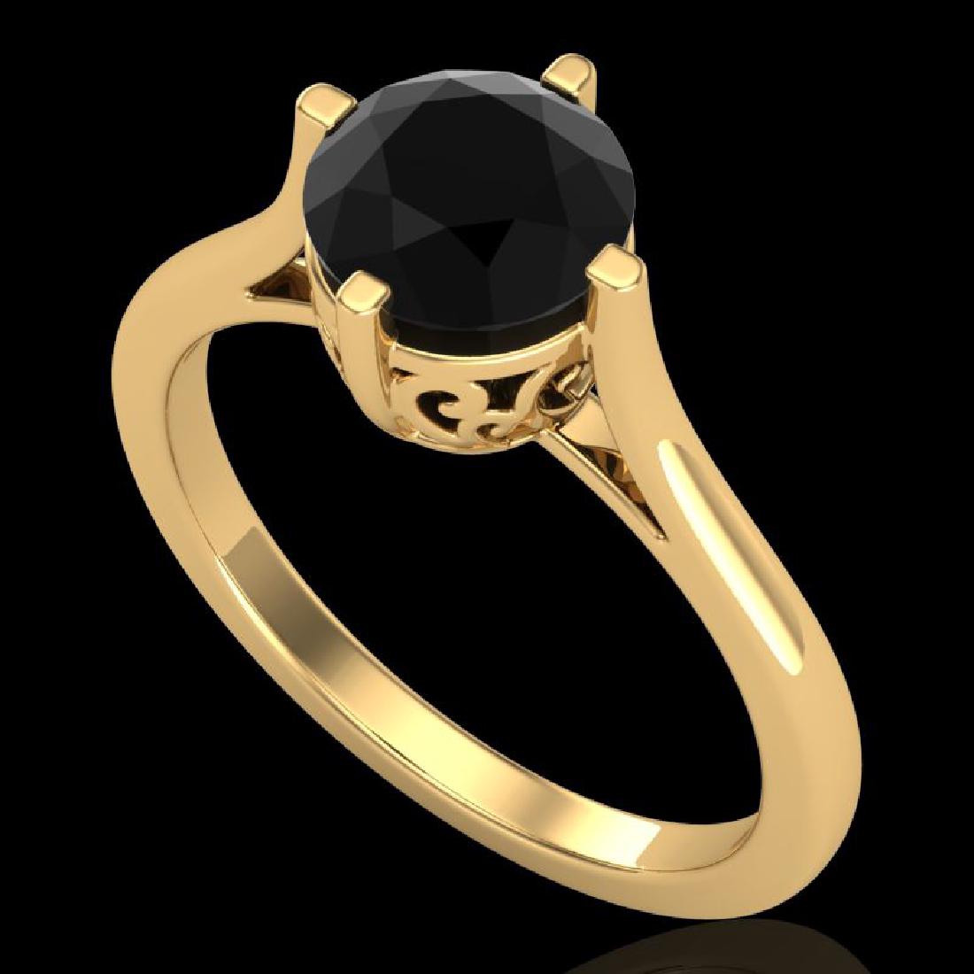 1.25 CTW Fancy Black Diamond Solitaire Engagement Art: REF-81W8F -38061 ---- 1.25 CTW Fancy Black Diamond Solitaire Engagement Art Deco Ring 18K Yellow Gold ---- Luxury Designer Brand Ring Appraised at $4,950 Certificate Number US38061 18k Yellow gold, Ri