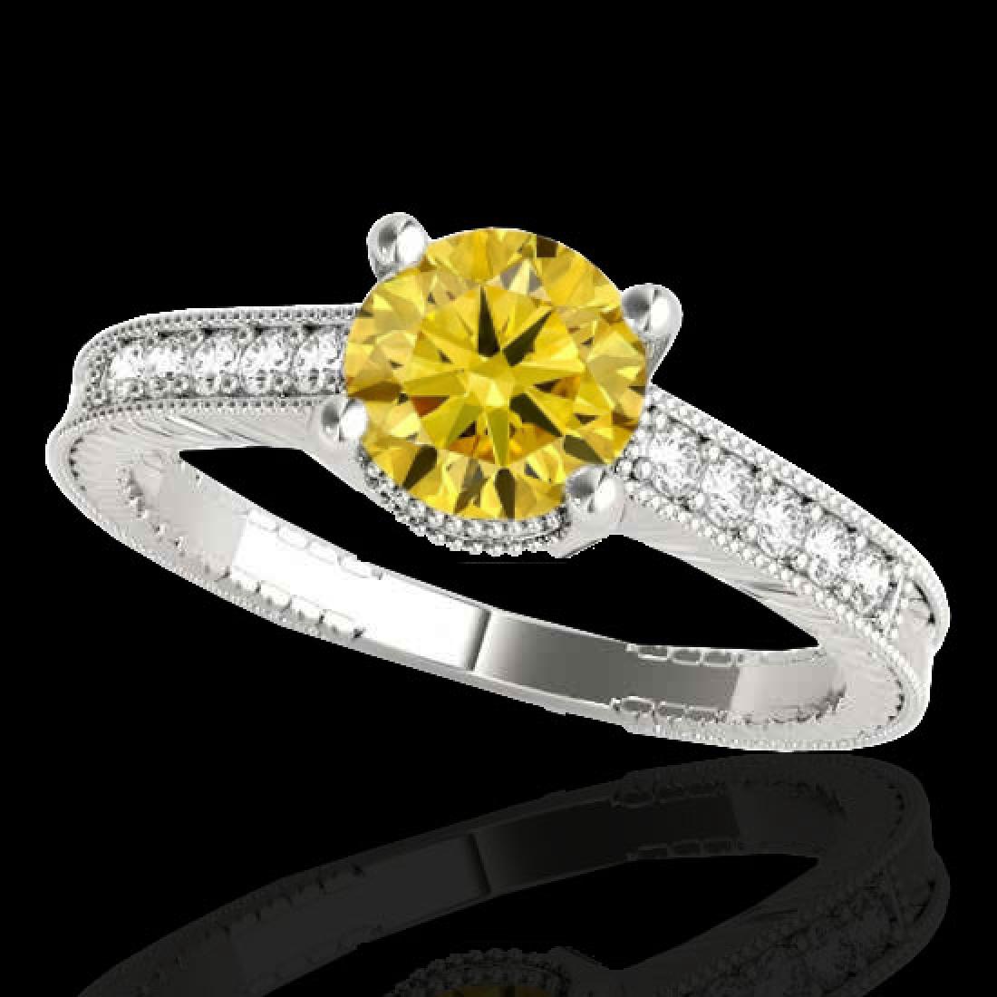 1.2 CTW Certified Si Intense Yellow Diamond Solitaire: REF-149X3T -34754 ---- 1.2 CTW Certified Si Intense Yellow Diamond Solitaire Antique Ring 10K White Gold ---- Luxury Designer Brand Ring Appraised at $9,850 Certificate Number US34754 10k White gold, 