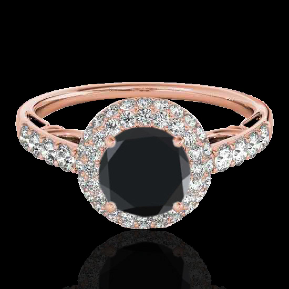 1.65 CTW Certified VS Black Diamond Solitaire Halo Ring: REF-86K5W -33701 ---- 1.65 CTW Certified VS Black Diamond Solitaire Halo Ring 10K Rose Gold ---- Luxury Designer Brand Ring Appraised at $5,250 Certificate Number US33701 10k Rose gold, Ring Size is 7