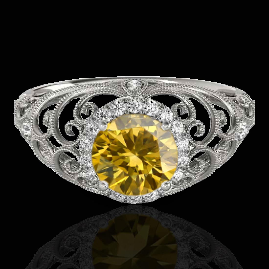 1.22 CTW Certified SI/I Fancy Intense Yellow Diamond: REF-236H4A -33785 ---- 1.22 CTW Certified Si/I Fancy Intense Yellow Diamond Solitaire Halo Ring 10K White Gold ---- Luxury Designer Brand Ring Appraised at $15,600 Certificate Number US33785 10k White