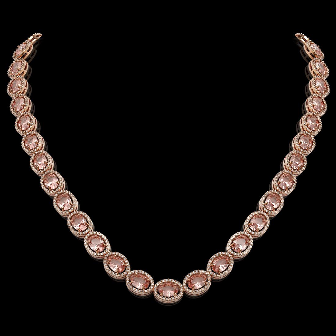 45.98 CTW Morganite & Diamond Halo Necklace 10K Rose: REF-850K9W -40566 ---- 45.98 CTW Morganite & Diamond Halo Necklace 10K Rose Gold ---- Luxury Designer Brand Necklace Appraised at $46,800 Certificate Number US40566 10k Rose gold, Necklace Size is 16 