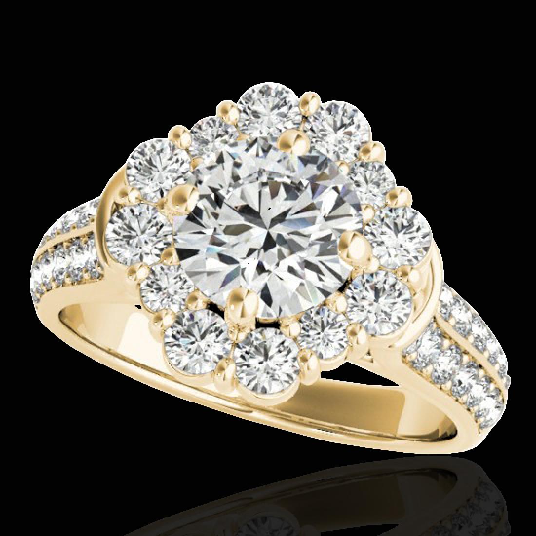 2.16 CTW H-SI/I Certified Diamond Solitaire Halo Ring: REF-208A2X -33951 ---- 2.16 CTW H-SI/I Certified Diamond Solitaire Halo Ring 10K Yellow Gold ---- Luxury Designer Brand Ring Appraised at $11,450 Certificate Number US33951 10k Yellow gold, Ring Size 