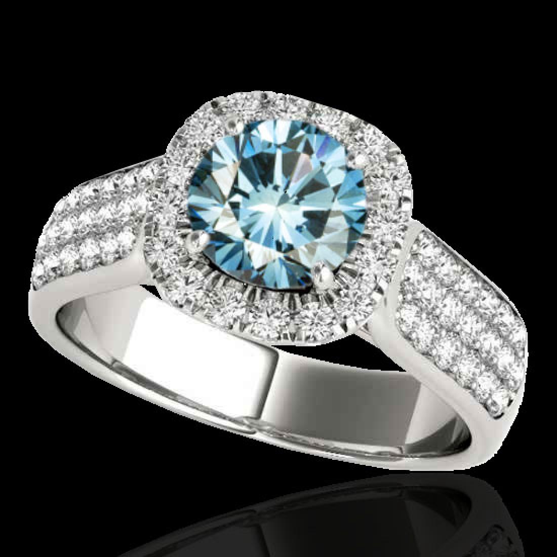 1.8 CTW SI Certified Fancy Blue Diamond Solitaire Halo: REF-209Y3K -34065 ---- 1.8 CTW Si Certified Fancy Blue Diamond Solitaire Halo Ring 10K White Gold ---- Luxury Designer Brand Ring Appraised at $13,800 Certificate Number US34065 10k White gold, Ring S