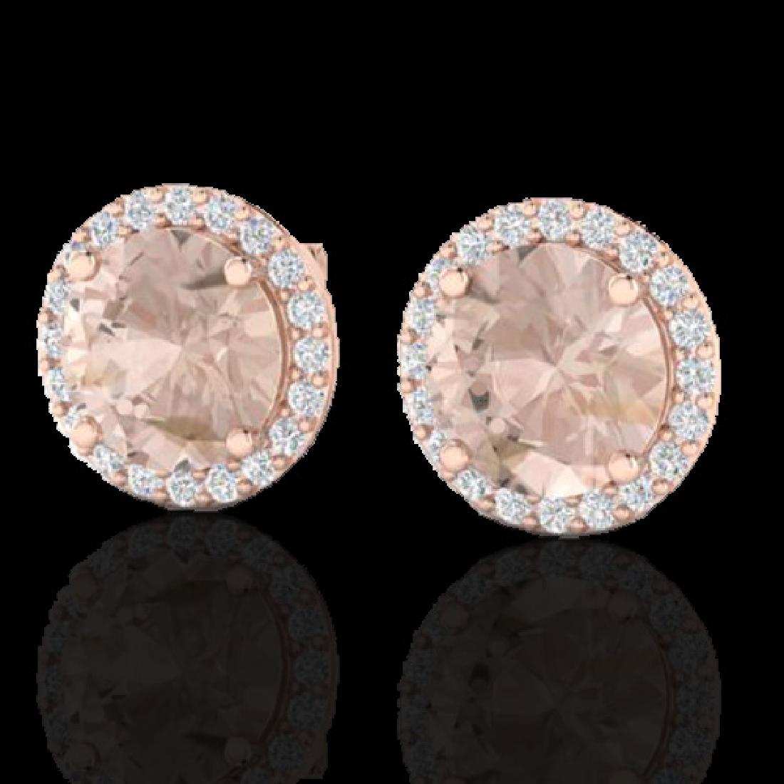 3 CTW Morganite & Halo VS/SI Diamond Micro Pave: REF-68T4M -21496 ---- 3 CTW Morganite & Halo VS/SI Diamond Micro Pave Earrings Solitaire 14K Rose Gold ---- Luxury Designer Brand Earring Appraised at $4,500 Certificate Number US21496 14k Rose gold, 