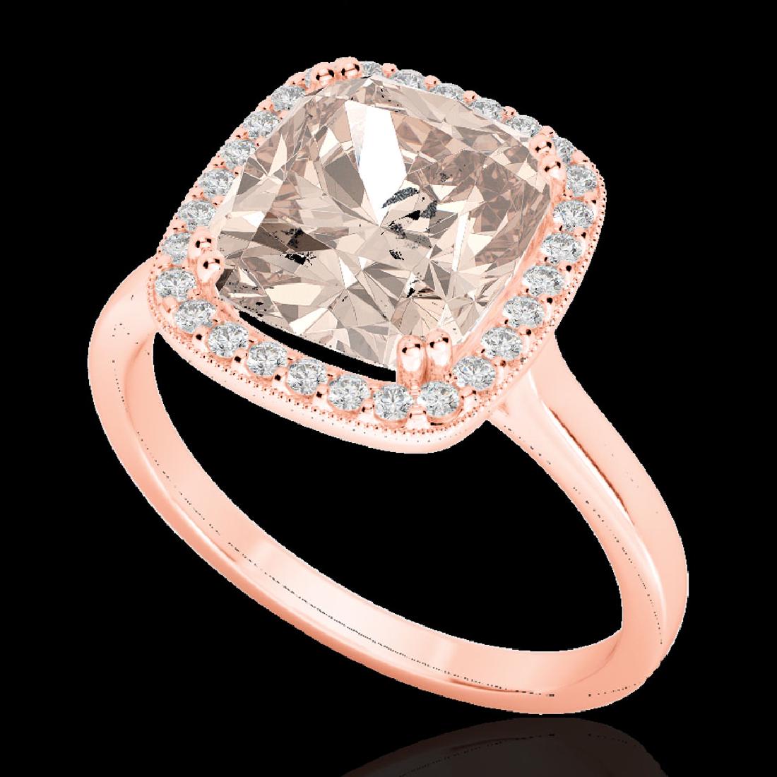 3 CTW Morganite & Micro Pave VS/SI Diamond Halo: REF-63H6A -22847 ---- 3 CTW Morganite & Micro Pave VS/SI Diamond Halo Solitaire Ring 14K Rose Gold ---- Luxury Designer Brand Ring Appraised at $4,200 Certificate Number US22847 14k Rose gold, Ring Si