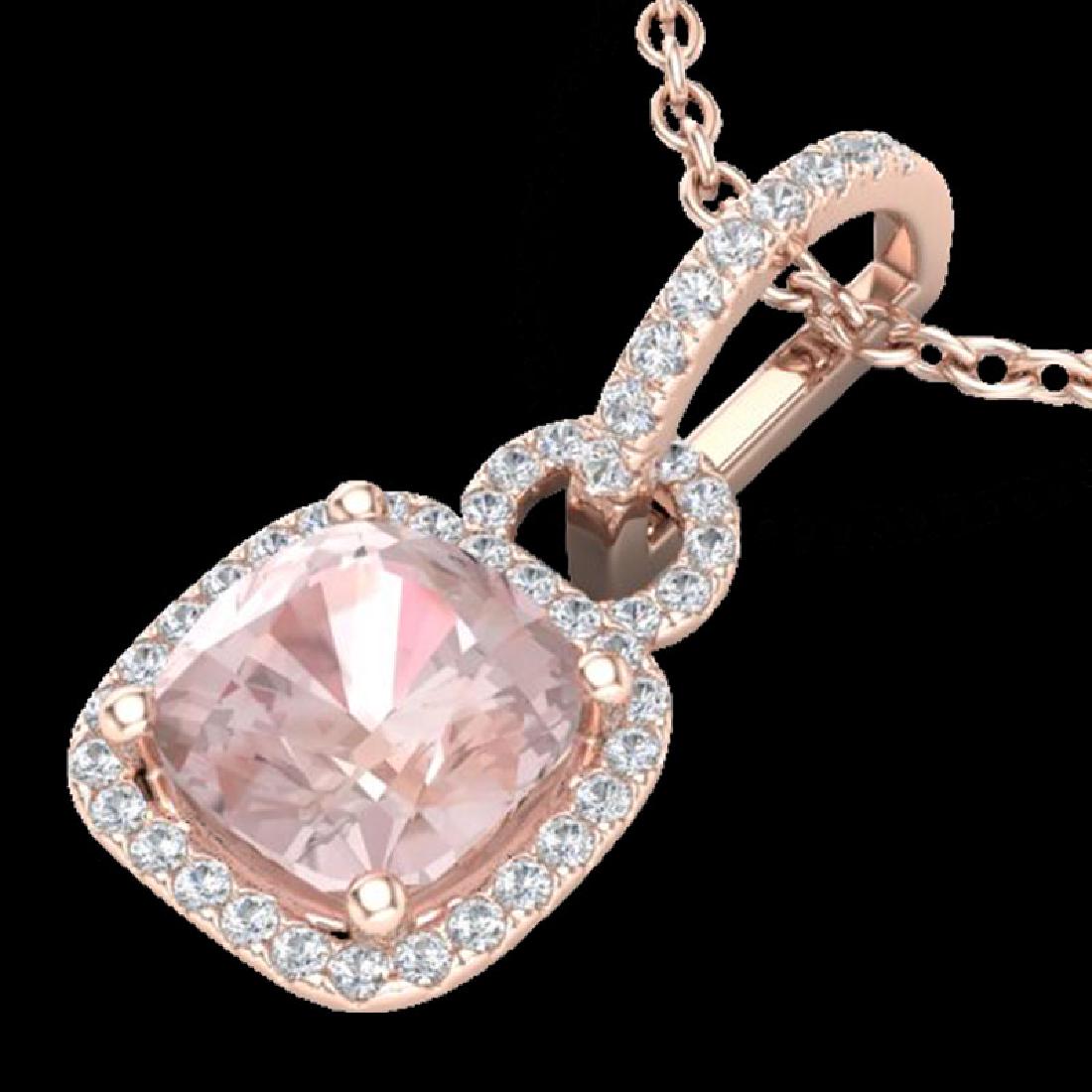 2.75 CTW Morganite & Micro VS/SI Diamond Halo Necklace: REF-65T6M -22987 ---- 2.75 CTW Morganite & Micro VS/SI Diamond Halo Necklace 14K Rose Gold ---- Luxury Designer Brand Necklace Appraised at $4,350 Certificate Number US22987 14k Rose gold, Necklace Si
