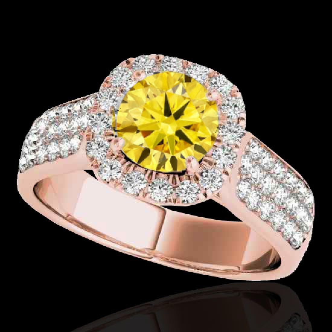 1.8 CTW Certified SI/I Fancy Intense Yellow Diamond: REF-227Y3K -34068 ---- 1.8 CTW Certified Si/I Fancy Intense Yellow Diamond Solitaire Halo Ring 10K Rose Gold ---- Luxury Designer Brand Ring Appraised at $15,000 Certificate Number US34068 10k Rose go