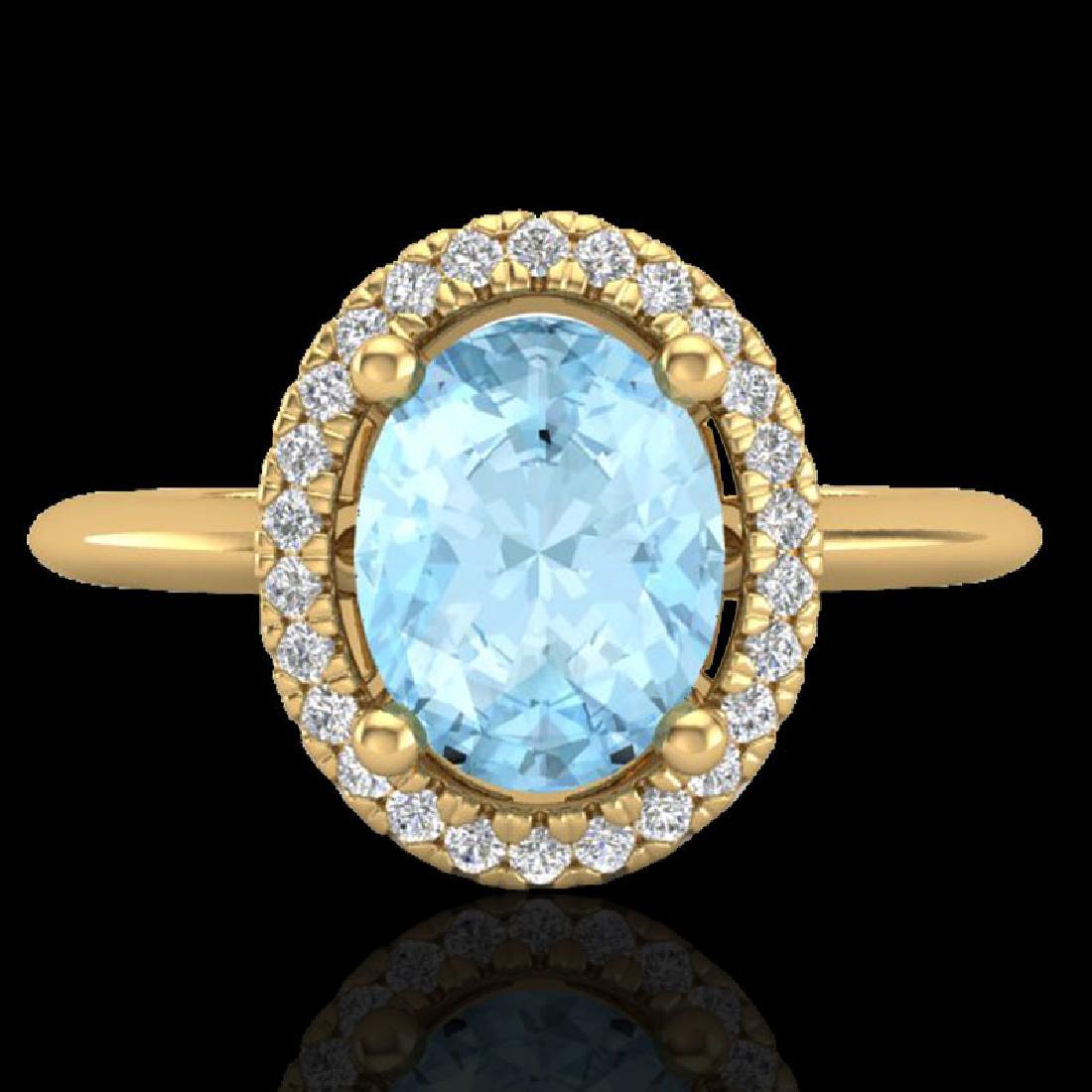 1.50 CTW Aquamarine & Micro VS/SI Diamond Ring: REF-54K2W -21002 ---- 1.50 CTW Aquamarine & Micro VS/SI Diamond Ring Solitaire Halo 18K Yellow Gold ---- Luxury Designer Brand Ring Appraised at $3,850 Certificate Number US21002 18k Yellow gold, Ring