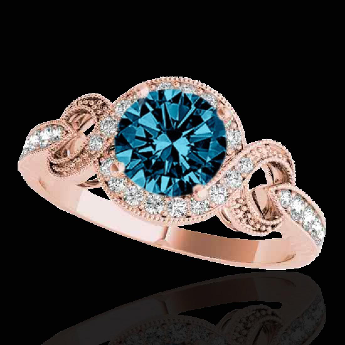 1.33 CTW SI Certified Fancy Blue Diamond Solitaire Halo: REF-159Y6K -33811 ---- 1.33 CTW Si Certified Fancy Blue Diamond Solitaire Halo Ring 10K Rose Gold ---- Luxury Designer Brand Ring Appraised at $9,650 Certificate Number US33811 10k Rose gold, Ring Siz