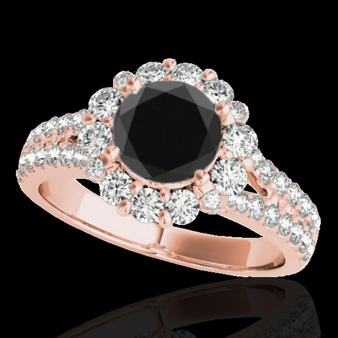 2.51 CTW Certified VS Black Diamond Solitaire Halo Ring: REF-111M3H -33944 ---- 2.51 CTW Certified VS Black Diamond Solitaire Halo Ring 10K Rose Gold ---- Luxury Designer Brand Ring Appraised at $7,350 Certificate Number US33944 10k Rose gold, Ring Size is 