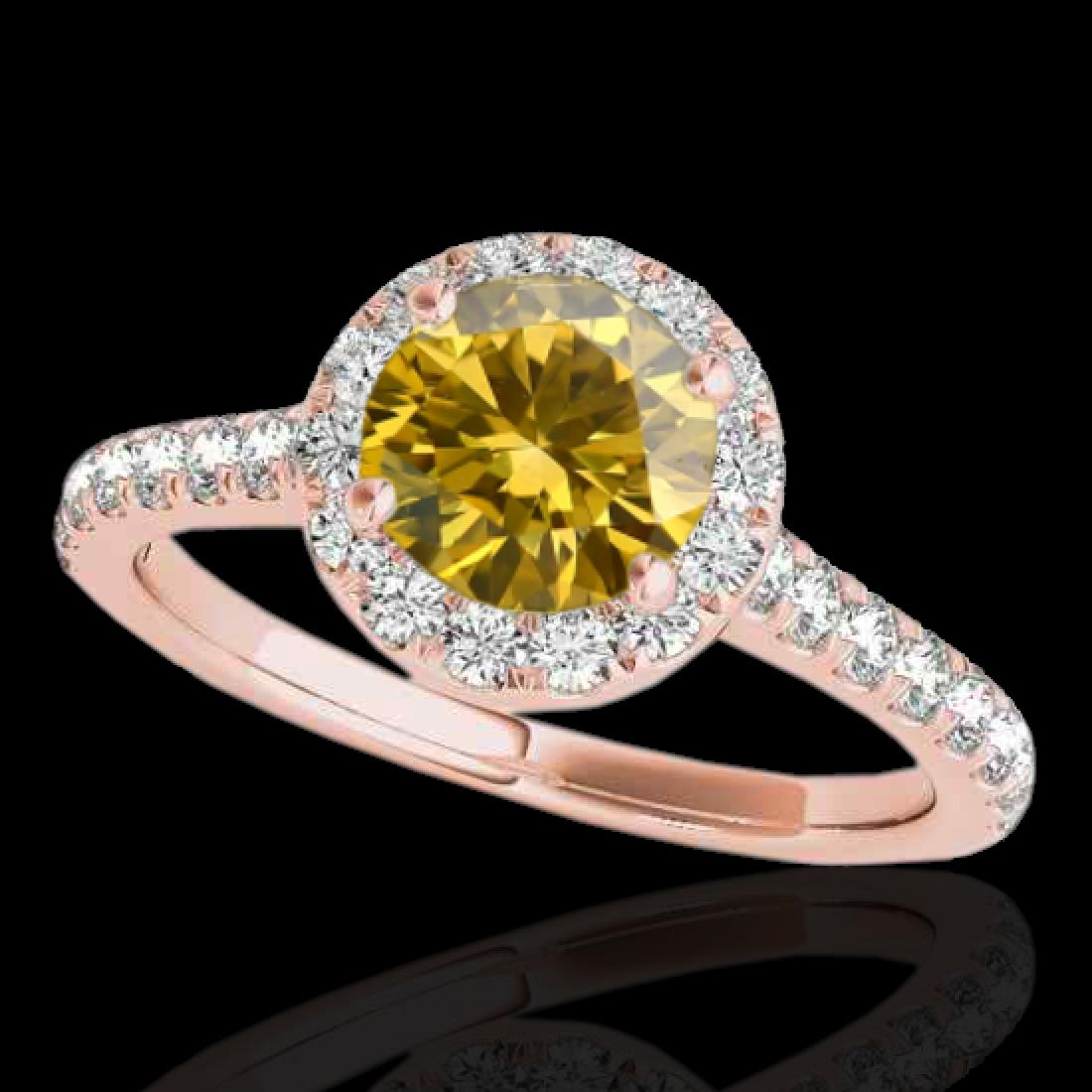 1.4 CTW Certified SI/I Fancy Intense Yellow Diamond: REF-209X3T -33588 ---- 1.4 CTW Certified Si/I Fancy Intense Yellow Diamond Solitaire Halo Ring 10K Rose Gold ---- Luxury Designer Brand Ring Appraised at $13,800 Certificate Number US33588 10k Rose go