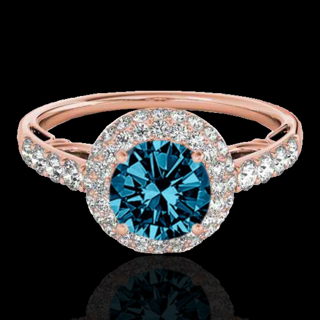 1.65 CTW SI Certified Fancy Blue Diamond Solitaire Halo: REF-178F2N -33703 ---- 1.65 CTW Si Certified Fancy Blue Diamond Solitaire Halo Ring 10K Rose Gold ---- Luxury Designer Brand Ring Appraised at $10,800 Certificate Number US33703 10k Rose gold, Ring Si