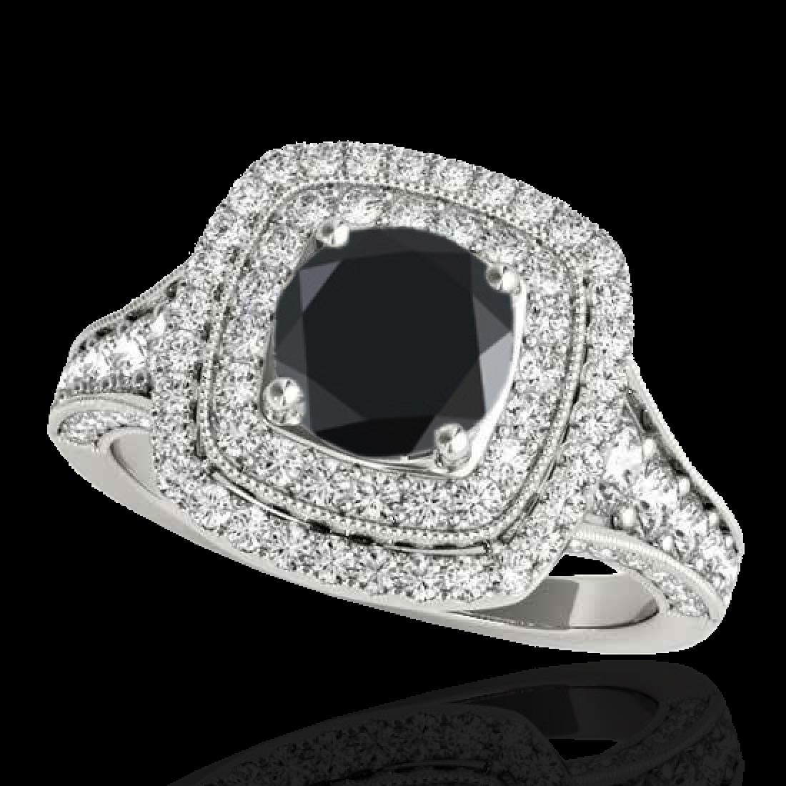 2 CTW Certified VS Black Diamond Solitaire Halo Ring: REF-114T5M -33655 ---- 2 CTW Certified VS Black Diamond Solitaire Halo Ring 10K White Gold ---- Luxury Designer Brand Ring Appraised at $6,950 Certificate Number US33655 10k White gold, Ring Size is 7
