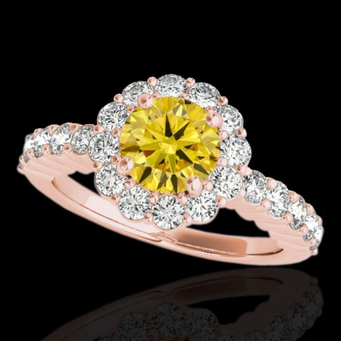 1.75 CTW Certified SI/I Fancy Intense Yellow Diamond: REF-180N2Y -34167 ---- 1.75 CTW Certified Si/I Fancy Intense Yellow Diamond Solitaire Halo Ring 10K Rose Gold ---- Luxury Designer Brand Ring Appraised at $11,900 Certificate Number US34167 10k Rose g