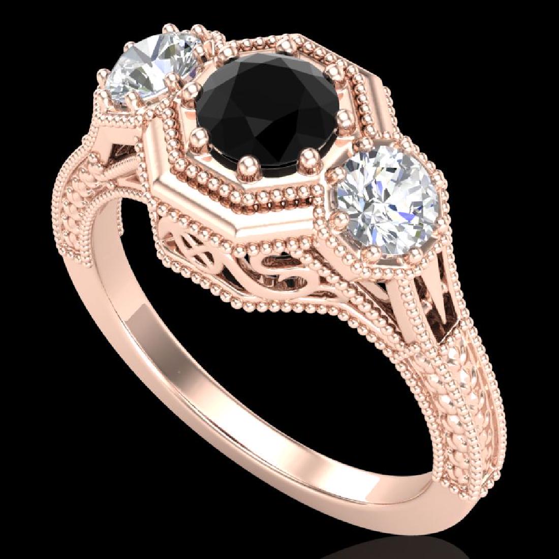 1.05 CTW Fancy Black Diamond Solitaire Art Deco 3 Stone: REF-132M8H -37948 ---- 1.05 CTW Fancy Black Diamond Solitaire Art Deco 3 Stone Ring 18K Rose Gold ---- Luxury Designer Brand 3 stone ring Appraised at $8,050 Certificate Number US37948 18k Rose gold, 