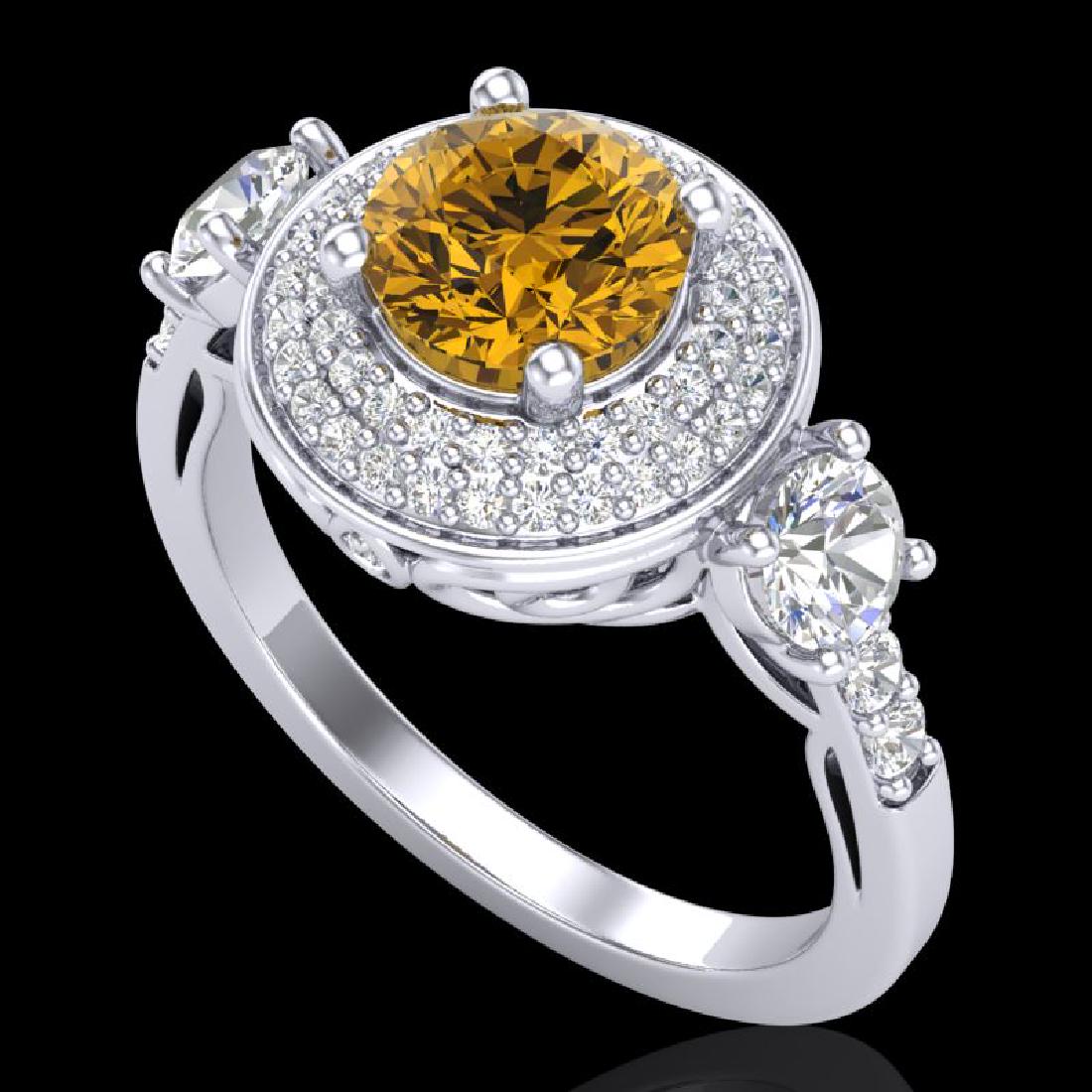 2.05 CTW Intense Fancy Yellow Diamond Art Deco 3 Stone: REF-300A2X -38148 ---- 2.05 CTW Intense Fancy Yellow Diamond Art Deco 3 Stone Ring 18K White Gold ---- Luxury Designer Brand 3 stone ring Appraised at $18,150 Certificate Number US38148 18k White gold