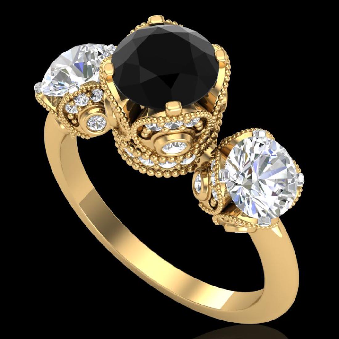 3 CTW Fancy Black Diamond Solitaire Art Deco 3 Stone: REF-318W2F -37431 ---- 3 CTW Fancy Black Diamond Solitaire Art Deco 3 Stone Ring 18K Yellow Gold ---- Luxury Designer Brand 3 stone ring Appraised at $19,250 Certificate Number US37431 18k Yellow gold