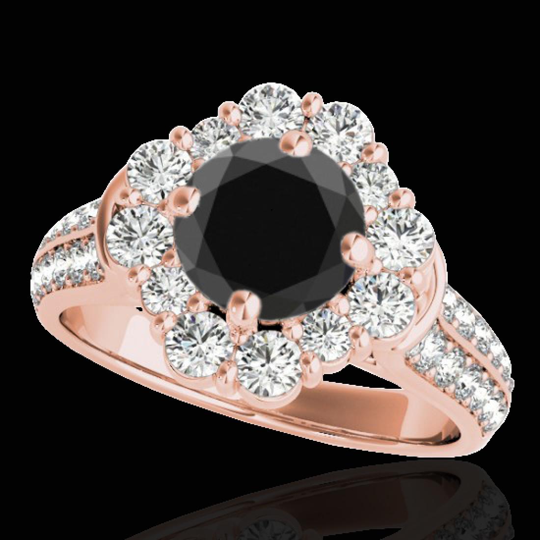 2.16 CTW Certified VS Black Diamond Solitaire Halo Ring: REF-112A4X -33953 ---- 2.16 CTW Certified VS Black Diamond Solitaire Halo Ring 10K Rose Gold ---- Luxury Designer Brand Ring Appraised at $7,400 Certificate Number US33953 10k Rose gold, Ring Size is 
