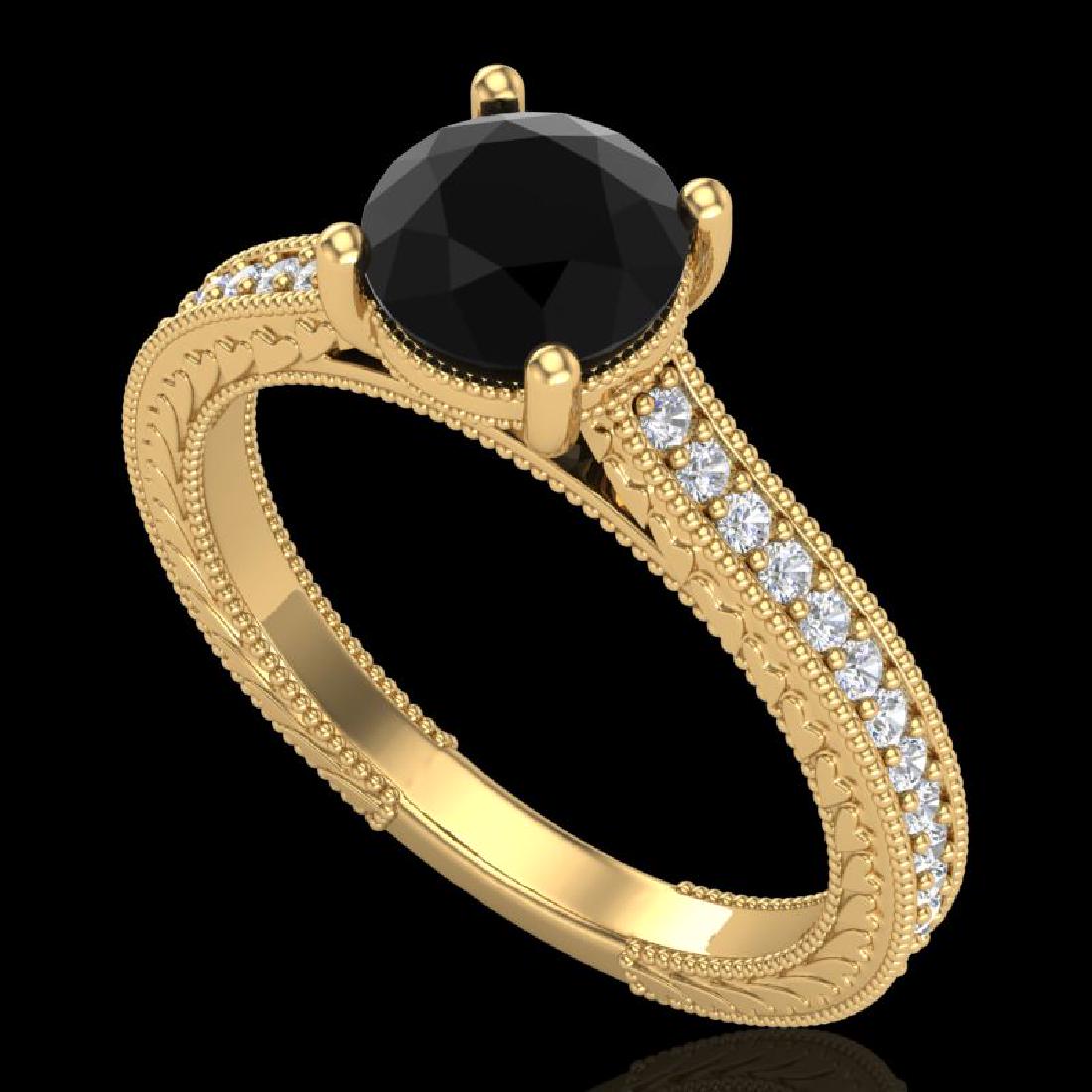 1.45 CTW Fancy Black Diamond Solitaire Engagement Art: REF-109H3A -37753 ---- 1.45 CTW Fancy Black Diamond Solitaire Engagement Art Deco Ring 18K Yellow Gold ---- Luxury Designer Brand Ring Appraised at $7,200 Certificate Number US37753 18k Yellow gold, R