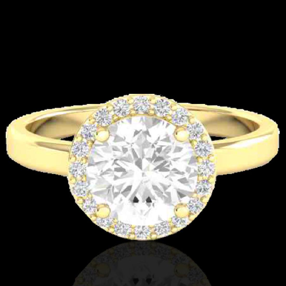 1.75 CTW Halo VS/SI Diamond Micro Pave Ring Solitaire: REF-485F2N -21640 ---- 1.75 CTW Halo VS/SI Diamond Micro Pave Ring Solitaire 18K Yellow Gold ---- Luxury Designer Brand Ring Appraised at $35,600 Certificate Number US21640 18k Yellow gold, Ring Size 