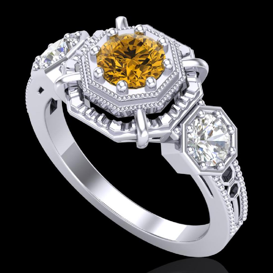 1.01 CTW Intense Fancy Yellow Diamond Art Deco 3 Stone: REF-165N5Y -37469 ---- 1.01 CTW Intense Fancy Yellow Diamond Art Deco 3 Stone Ring 18K White Gold ---- Luxury Designer Brand 3 stone ring Appraised at $10,900 Certificate Number US37469 18k White gold