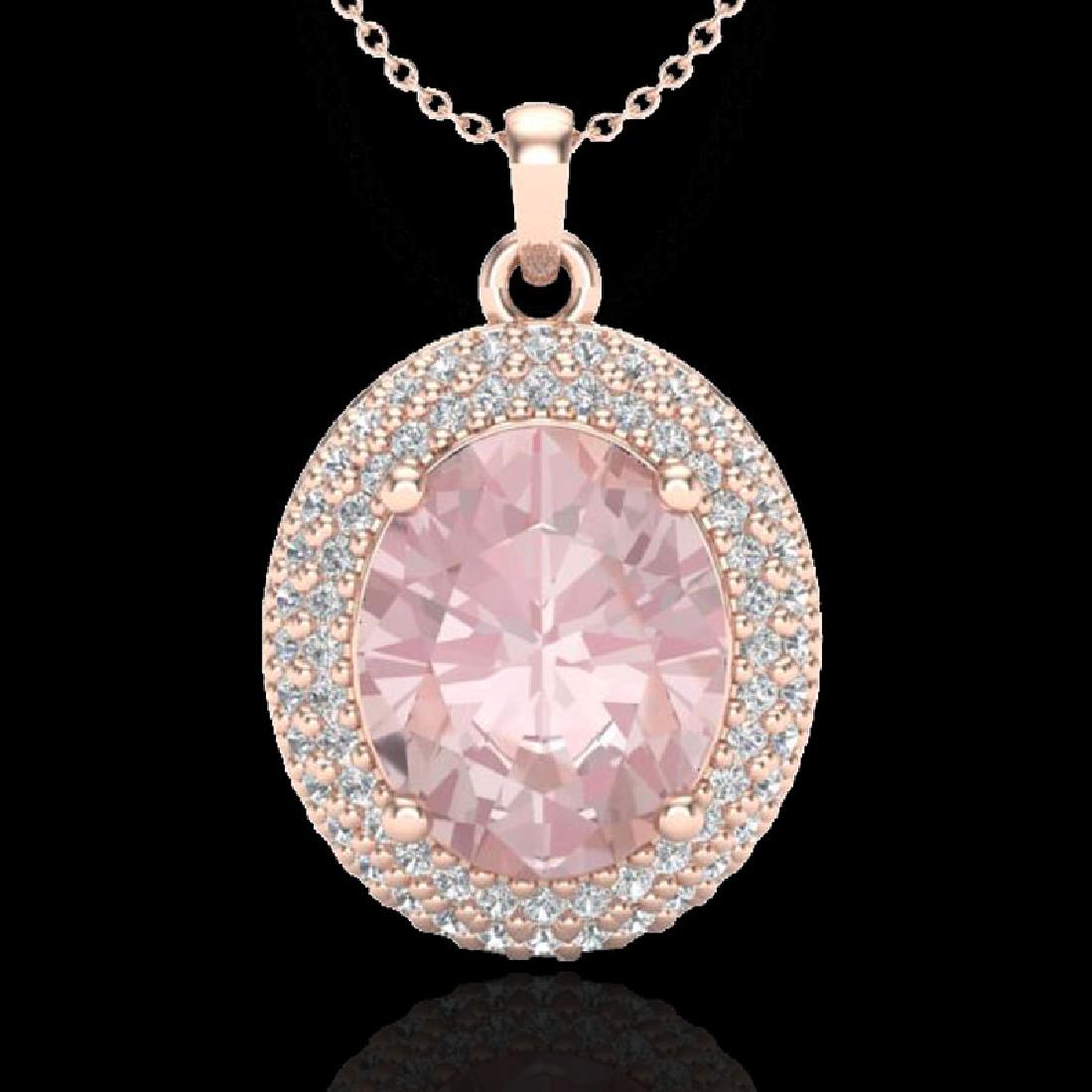 4.50 CTW Morganite & Micro Pave VS/SI Diamond Necklace: REF-150H2A -20567 ---- 4.50 CTW Morganite & Micro Pave VS/SI Diamond Necklace 14K Rose Gold ---- Luxury Designer Brand Necklace Appraised at $10,750 Certificate Number US20567 14k Rose gold, Necklace 