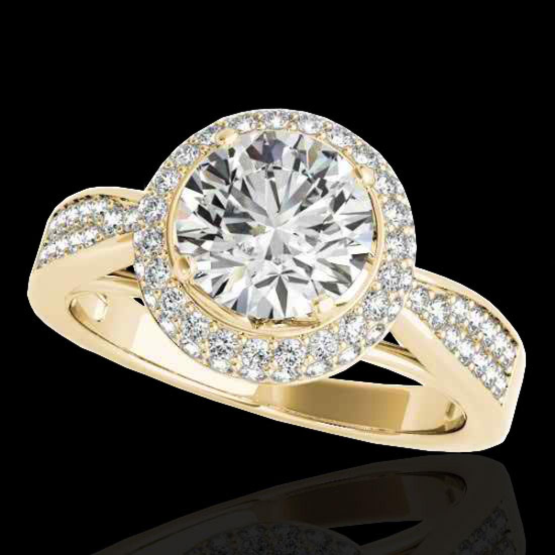 2.15 CTW H-SI/I Certified Diamond Solitaire Halo Ring: REF-365W3F -34416 ---- 2.15 CTW H-SI/I Certified Diamond Solitaire Halo Ring 10K Yellow Gold ---- Luxury Designer Brand Ring Appraised at $20,100 Certificate Number US34416 10k Yellow gold, Ring Size 