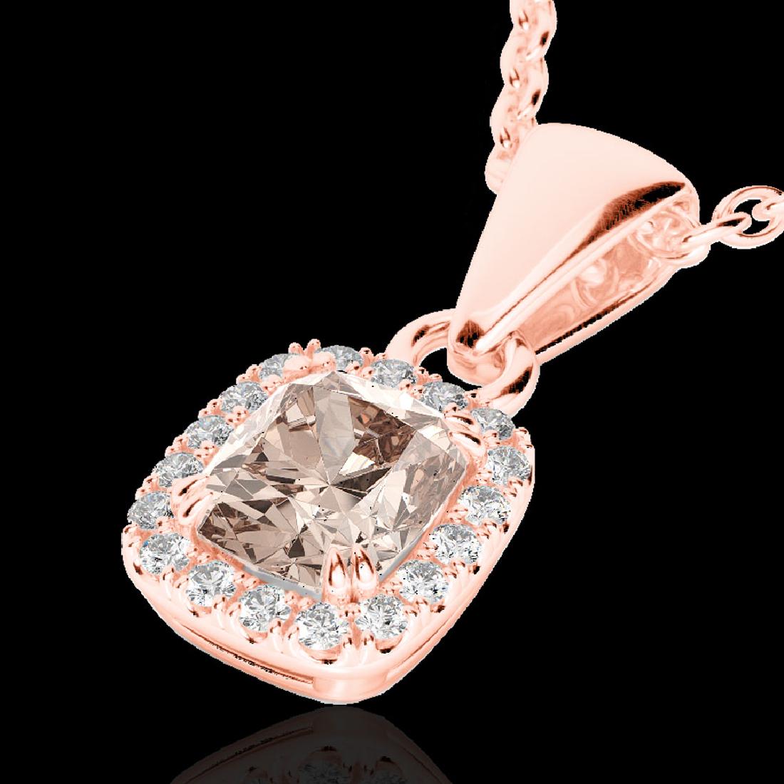 1.25 CTW Morganite & Micro Pave VS/SI Diamond Halo: REF-36N4Y -22887 ---- 1.25 CTW Morganite & Micro Pave VS/SI Diamond Halo Necklace 10K Rose Gold ---- Luxury Designer Brand Necklace Appraised at $2,400 Certificate Number US22887 10k Rose gold, Neckla