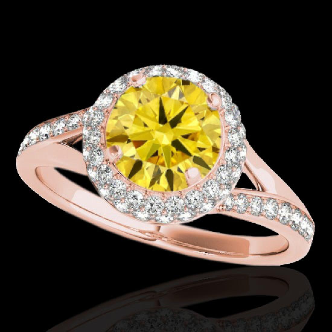 1.6 CTW Certified SI/I Fancy Intense Yellow Diamond: REF-178M2H -34122 ---- 1.6 CTW Certified Si/I Fancy Intense Yellow Diamond Solitaire Halo Ring 10K Rose Gold ---- Luxury Designer Brand Ring Appraised at $11,750 Certificate Number US34122 10k Rose go