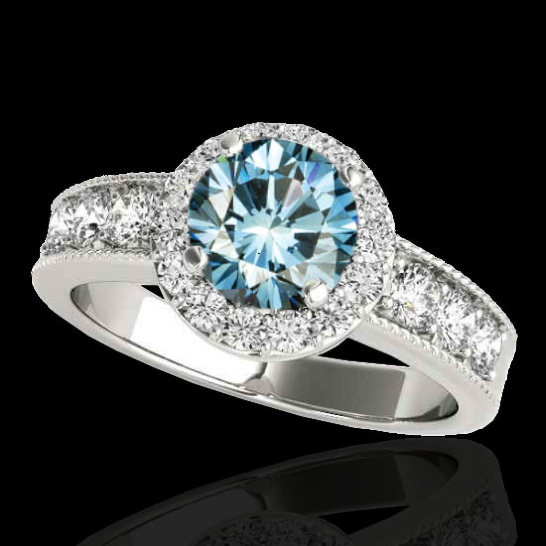 1.85 CTW SI Certified Fancy Blue Diamond Solitaire Halo: REF-207Y3K -34536 ---- 1.85 CTW Si Certified Fancy Blue Diamond Solitaire Halo Ring 10K White Gold ---- Luxury Designer Brand Ring Appraised at $12,550 Certificate Number US34536 10k White gold, Ring 