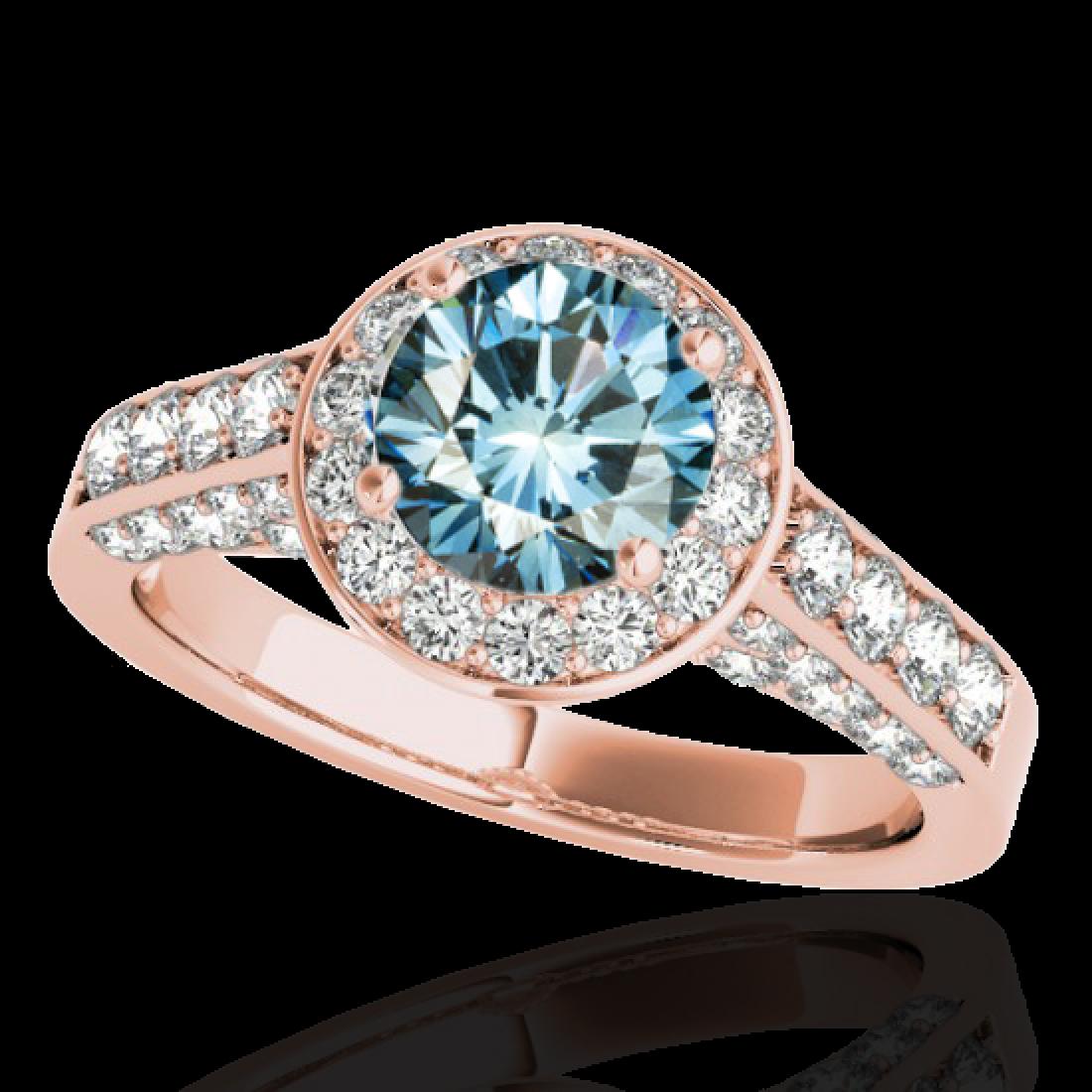 1.8 CTW SI Certified Fancy Blue Diamond Solitaire Halo: REF-178K2W -34048 ---- 1.8 CTW Si Certified Fancy Blue Diamond Solitaire Halo Ring 10K Rose Gold ---- Luxury Designer Brand Ring Appraised at $10,800 Certificate Number US34048 10k Rose gold, Ring Siz