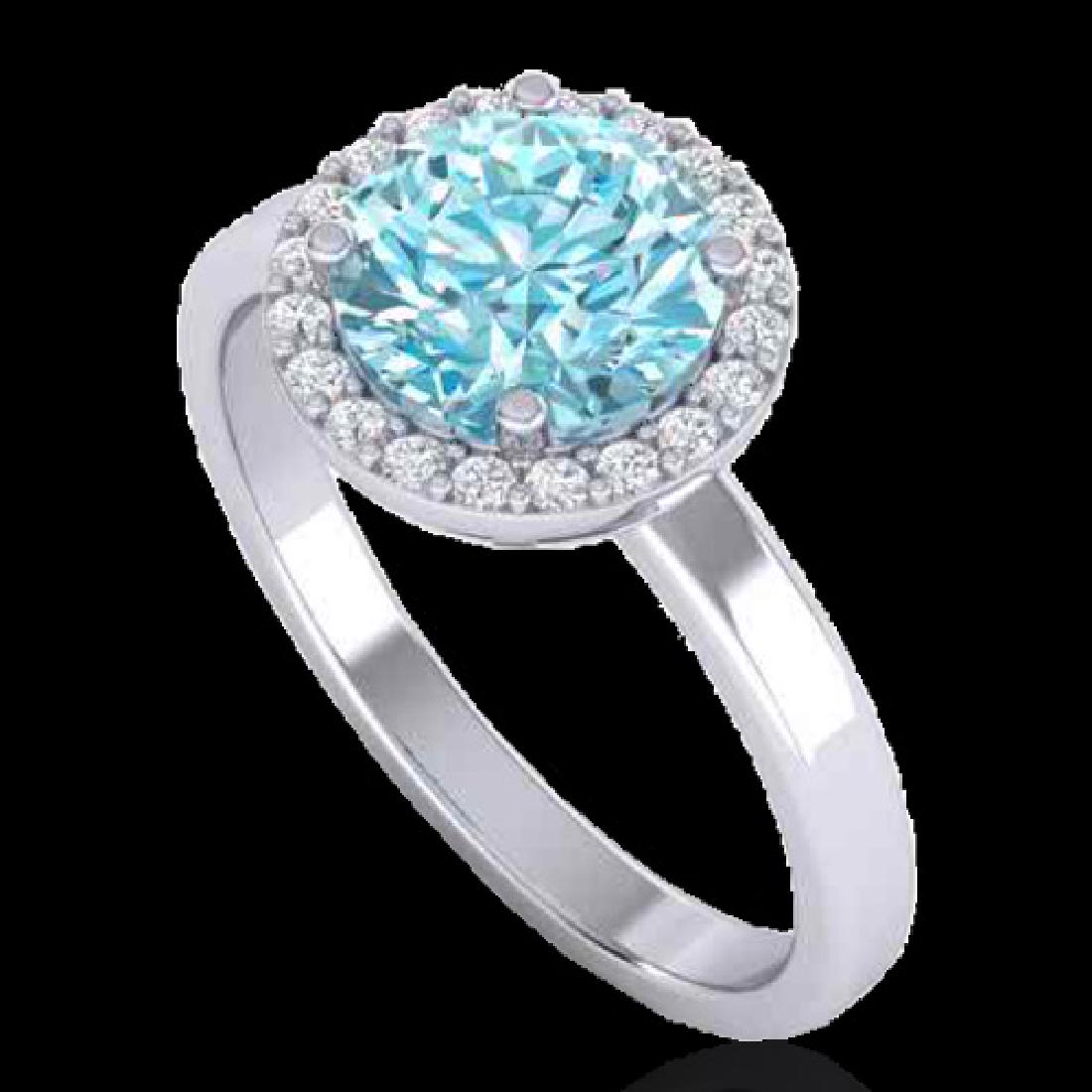2 CTW Sky Blue Topaz & Halo VS/SI Diamond Micro Ring: REF-48A5X -21623 ---- 2 CTW Sky Blue Topaz & Halo VS/SI Diamond Micro Ring Solitaire 18K White Gold ---- Luxury Designer Brand Ring Appraised at $3,450 Certificate Number US21623 18k White gold, Ring 