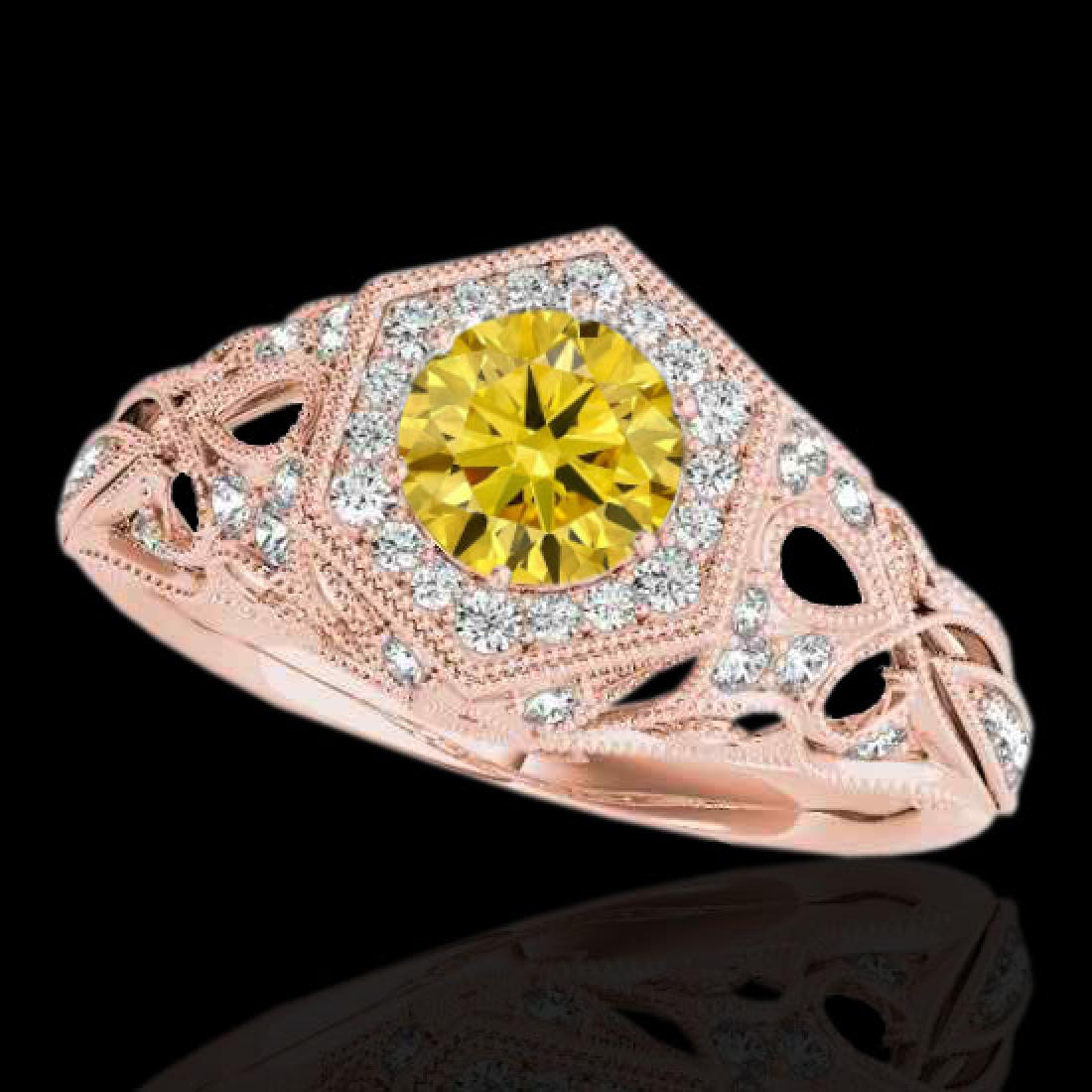 1.4 CTW Certified SI/I Fancy Intense Yellow Diamond: REF-236H4A -34183 ---- 1.4 CTW Certified Si/I Fancy Intense Yellow Diamond Solitaire Antique Ring 10K Rose Gold ---- Luxury Designer Brand Ring Appraised at $15,600 Certificate Number US34183 10k Rose
