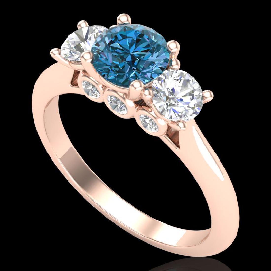 1.5 CTW Intense Blue Diamond Solitaire Art Deco 3 Stone: REF-174H5A -38266 ---- 1.5 CTW Intense Blue Diamond Solitaire Art Deco 3 Stone Ring 18K Rose Gold ---- Luxury Designer Brand 3 stone ring Appraised at $10,550 Certificate Number US38266 18k Rose gold,