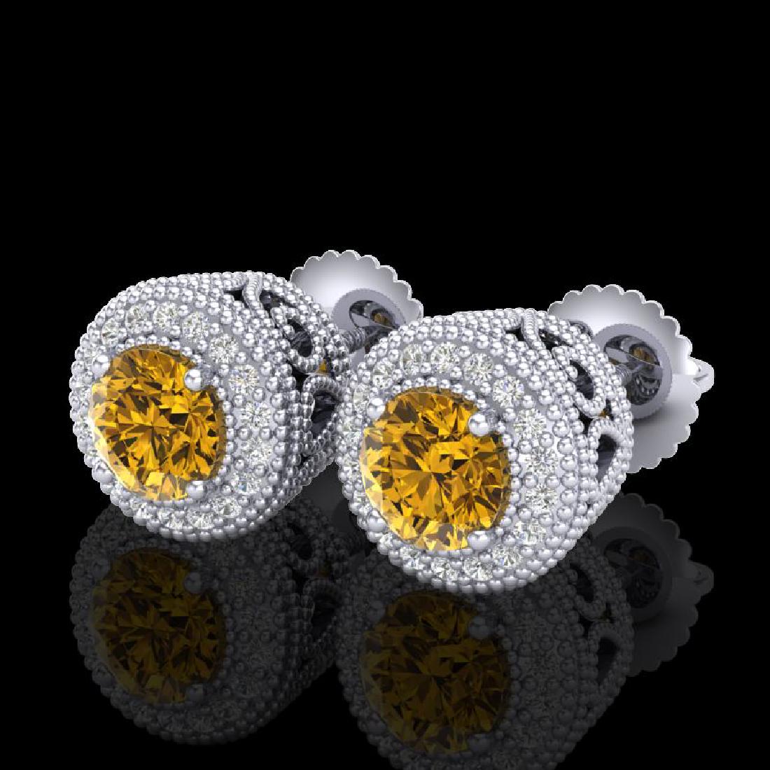 1.55 CTW Intense Fancy Yellow Diamond Art Deco Stud: REF-169K3W -37658 ---- 1.55 CTW Intense Fancy Yellow Diamond Art Deco Stud Earrings 18K White Gold ---- Luxury Designer Brand Earring Appraised at $11,150 Certificate Number US37658 18k White gold, Ea