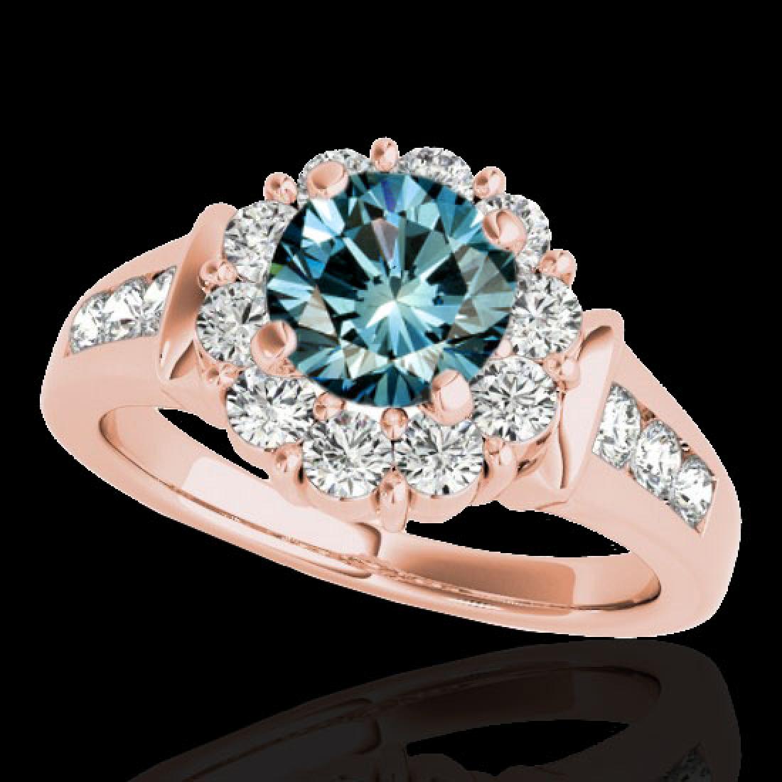 1.9 CTW SI Certified Fancy Blue Diamond Solitaire Halo: REF-206H4A -34298 ---- 1.9 CTW Si Certified Fancy Blue Diamond Solitaire Halo Ring 10K Rose Gold ---- Luxury Designer Brand Ring Appraised at $12,500 Certificate Number US34298 10k Rose gold, Ring Siz