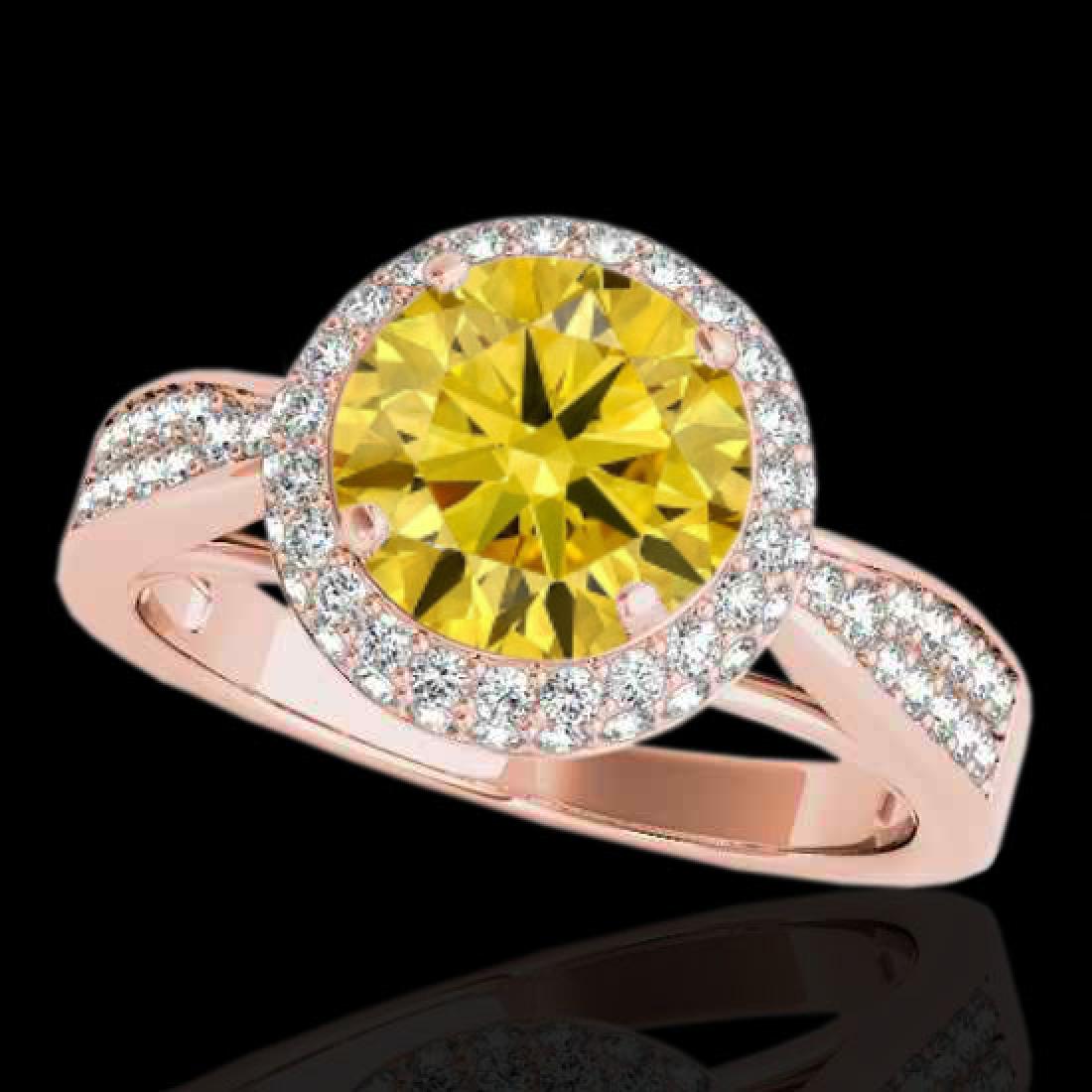 1.65 CTW Certified SI/I Fancy Intense Yellow Diamond: REF-180T2M -34413 ---- 1.65 CTW Certified Si/I Fancy Intense Yellow Diamond Solitaire Halo Ring 10K Rose Gold ---- Luxury Designer Brand Ring Appraised at $11,900 Certificate Number US34413 10k Rose g