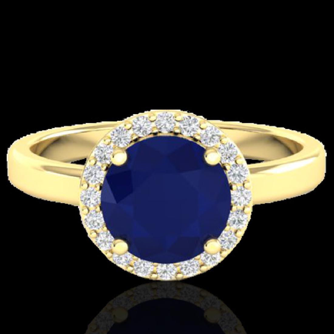 2 CTW Sapphire & Halo VS/SI Diamond Micro Pave Ring: REF-58X2T -21644 ---- 2 CTW Sapphire & Halo VS/SI Diamond Micro Pave Ring Solitaire 18K Yellow Gold ---- Luxury Designer Brand Ring Appraised at $3,850 Certificate Number US21644 18k Yellow gold, Ring