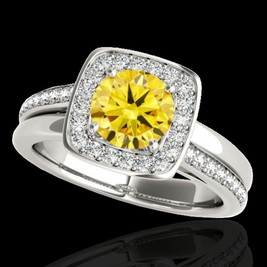 1.33 CTW Certified SI/I Fancy Intense Yellow Diamond: REF-176M4H -34157 ---- 1.33 CTW Certified Si/I Fancy Intense Yellow Diamond Solitaire Halo Ring 10K White Gold ---- Luxury Designer Brand Ring Appraised at $11,650 Certificate Number US34157 10k White