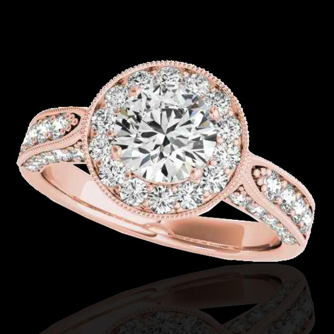 2 CTW H-SI/I Certified Diamond Solitaire Halo Ring 10K: REF-253X6T -34496 ---- 2 CTW H-SI/I Certified Diamond Solitaire Halo Ring 10K Rose Gold ---- Luxury Designer Brand Ring Appraised at $15,350 Certificate Number US34496 10k Rose gold, Ring Size is 7, R