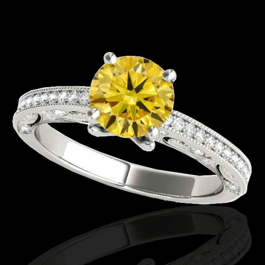 1.25 CTW Certified Si Intense Yellow Diamond Solitaire: REF-163H6A -34745 ---- 1.25 CTW Certified Si Intense Yellow Diamond Solitaire Antique Ring 10K White Gold ---- Luxury Designer Brand Ring Appraised at $10,800 Certificate Number US34745 10k White gold