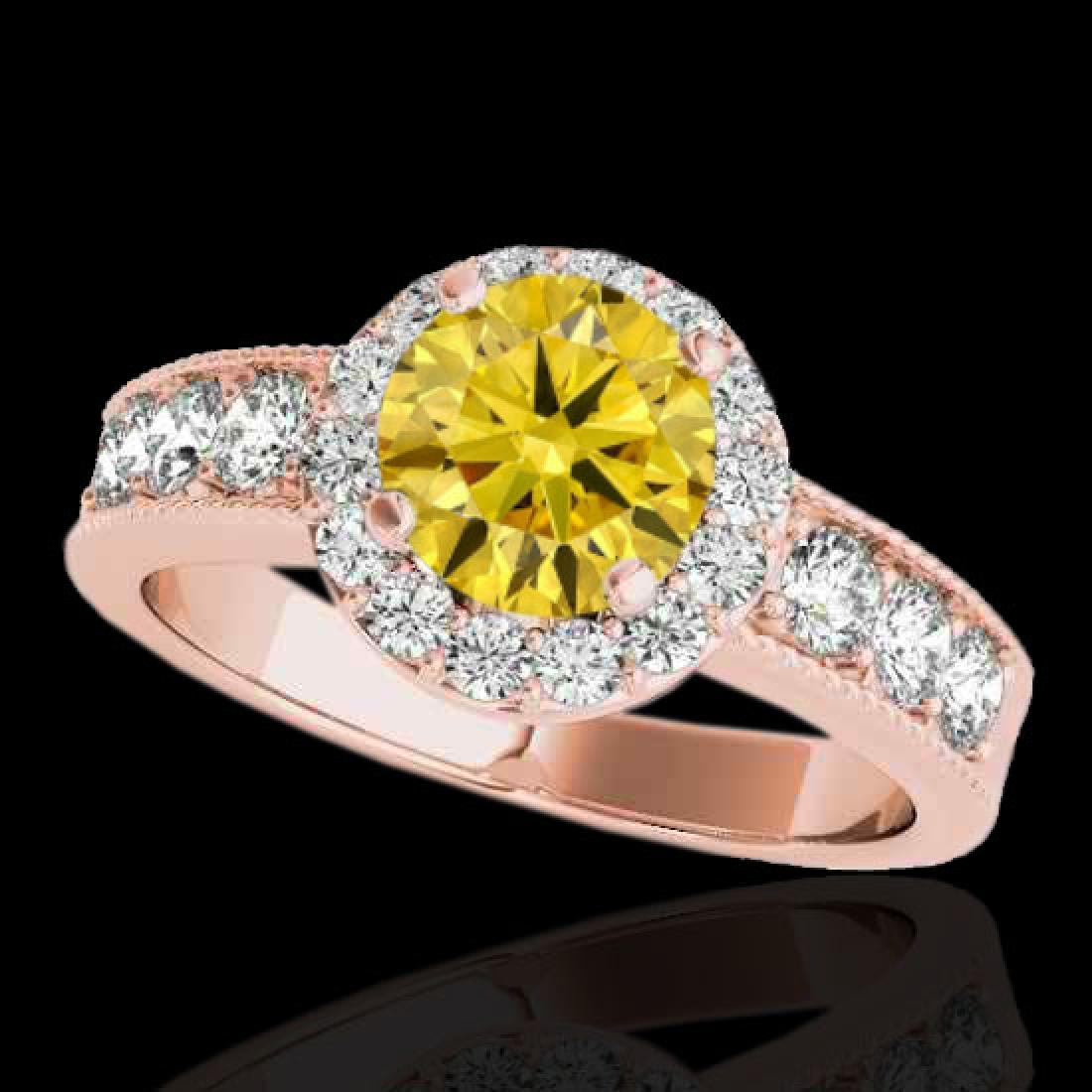 1.85 CTW Certified SI/I Fancy Intense Yellow Diamond: REF-207M3H -34539 ---- 1.85 CTW Certified Si/I Fancy Intense Yellow Diamond Solitaire Halo Ring 10K Rose Gold ---- Luxury Designer Brand Ring Appraised at $13,700 Certificate Number US34539 10k Rose g