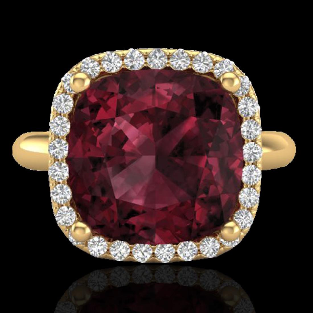 6 CTW Garnet And Micro Pave Halo VS/SI Diamond Ring: REF-56H9A -23101 ---- 6 CTW Garnet And Micro Pave Halo VS/SI Diamond Ring Solitaire 18K Yellow Gold ---- Luxury Designer Brand Ring Appraised at $3,750 Certificate Number US23101 18k Yellow gold, Ring